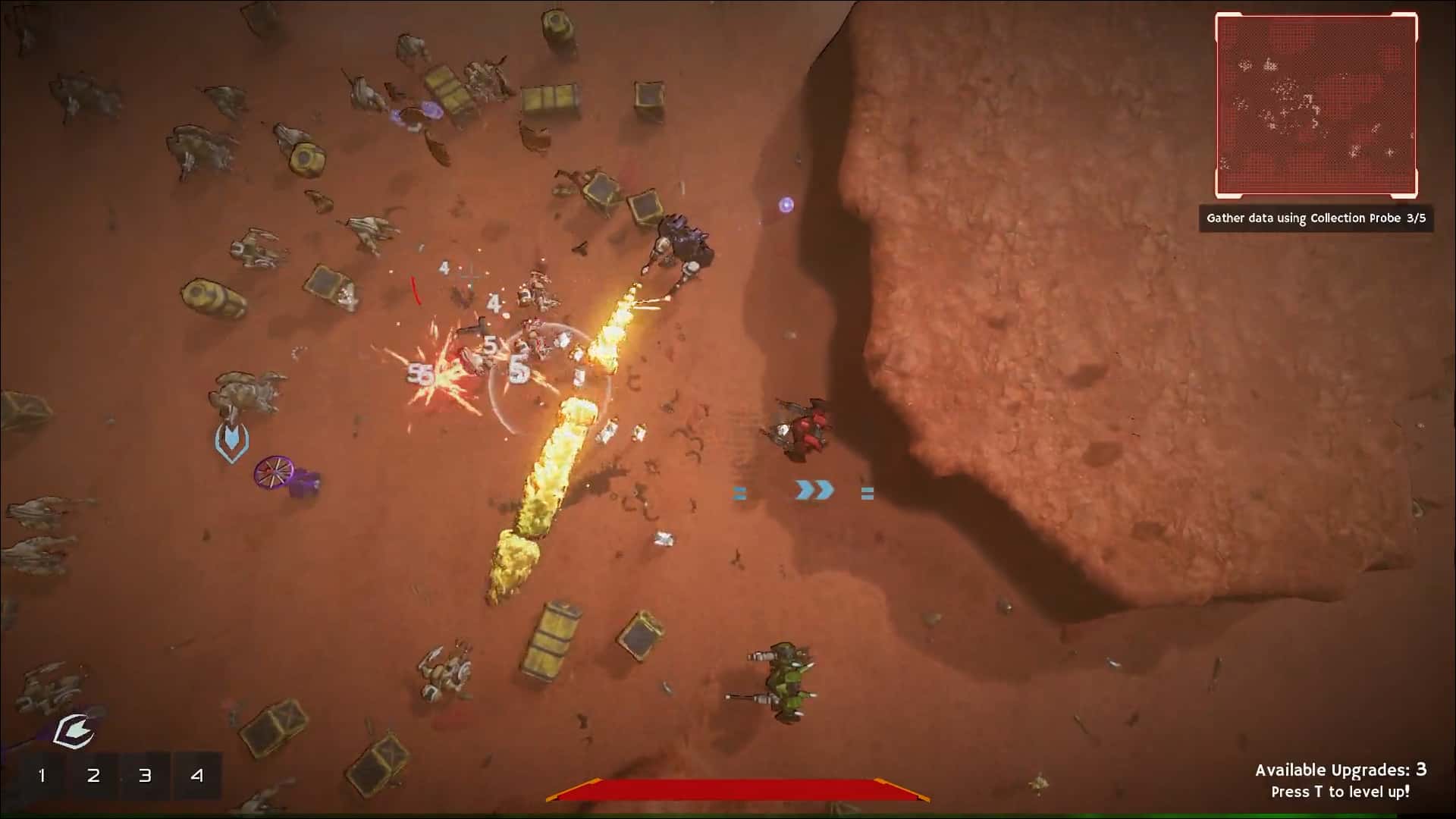 Player wielding flamethrower and minigun against many enemies